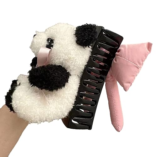 Panda + Schleife, Haarklammer, glitzernde Strasssteine, Haarklammern, Pferdeschwanz-Halter, pelziger Panda, Foto-Requisiten für Mädchen, Haarspangen für Frauen von Fahoujs