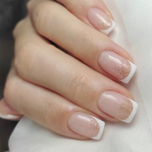 Quadratische Presse Auf Nägeln Glitzer Fake Stick In 12 Größen 24 Prozent Französische Spitzen Für DIYS Art Decors Acrylkleser Nagel Für Frauen Klar von Fahoujs