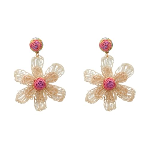 Raffia Strohblume Ohrringe Frauen Ohr Juwelier Anhänger Ohrringe Raffia Textur Mode Ohrzubehör Für Urlaub Rattan Blumen von Fahoujs