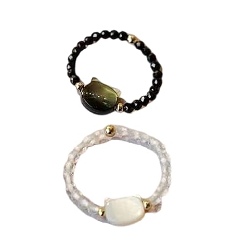 Set Von 2 Modischen Katzen Fingerringe Verstellbare Mondstein Obsidianer Harz Perlen Ringe Handgefertigter Schmuck Für Frauen Männer Set Von 2 Modischen Katzen Fingerringe Verstellbare Mondstein Obsidianer Harz Perlen Ringe Handgefertigter Schmuck Für Frauen Männer von Fahoujs