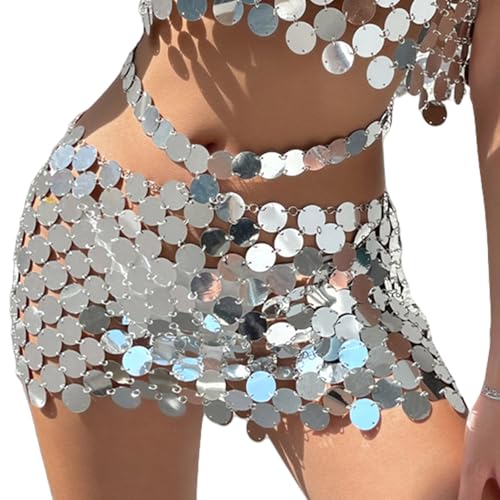 SPARKLING PAILE SET Damen Modische Crop Tanks Top Und Taillenkette Rock Körperschmuck Outfit Für Strandpartys von Fahoujs