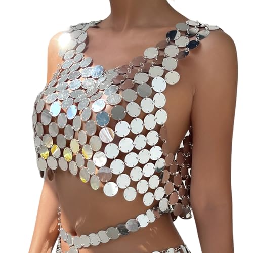 SPARKLING PAILE SET Damen Modische Crop Tanks Top Und Taillenkette Rock Körperschmuck Outfit Für Strandpartys von Fahoujs