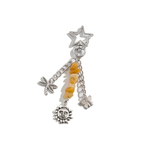 Süßer Geometrischer Star Moon Schlüsselbund Anhänger Für Frauen Mädchen Farbenfrohe Perlen Bag Charme Schmuck Mode Accessoire von Fahoujs