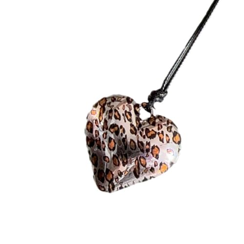 Trendige Silberne Halskette Mit Leopardenstabiler Legierungsharz Liebe Herz Anhänger Tragbar Für Frauen Und Männer Langkette Designs Leopardenmuster Halskette von Fahoujs