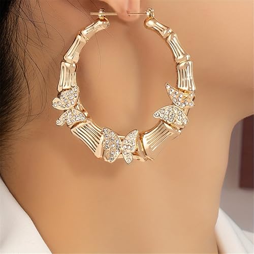 Übertriebener Runde Dangle Ohrringe Butterfly Round Ohrringe Pendelled Fashion Statement Für Woman Hoop von Fahoujs