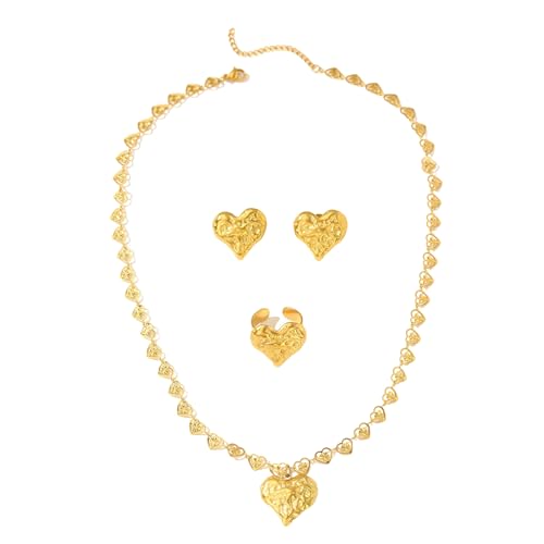 Vintage Strukturierte Sandstein Liebe Herzohrringe Ringe Halskette Set Für Frauen Mit Einzigartigen Designs Und Goldbeschichtung Edelstahlschmuck Vintage Strukturierte Sandstein Liebe Herzohrringe Ringe Halskette Set Für Frauen Mit Einzigartigen Designs Und Goldbeschichtung Edelstahlschmuck von Fahoujs