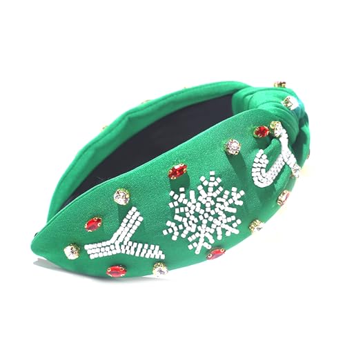 Weihnachts-Stirnband mit breiter Krempe, grüne Perlen, verziert, Yoga, Sport, Weihnachten, Stirnband für Damen, gestricktes Stirnband für Damen, dünnes Strick-Stirnband für Damen von Fahoujs