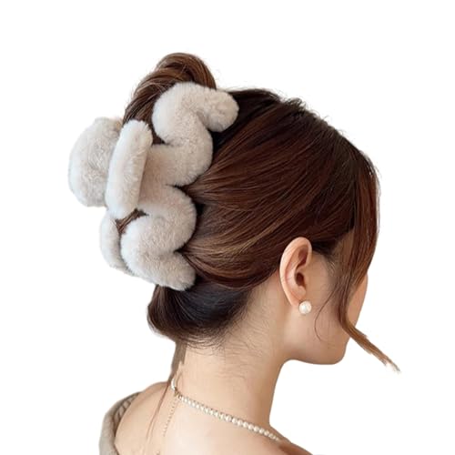 Wellenförmige Haarklammer für Damen, große Haarspange, Bananen-Kieferklemme, Plüsch-Haargreifer, weiblicher Winter, Haarschmuck, elegante Haarklammer für Haarstyling von Fahoujs