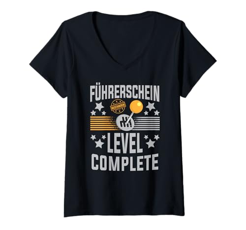 Damen Lustige Führerschein bestanden Fahrprüfung Level Complete T-Shirt mit V-Ausschnitt von Fahranfänger Führerschein bestanden Geschenk Shirt