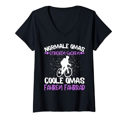 Damen COOLE OMAS FAHREN FAHRRAD! FAHRADFAHRERIN RENTNER OMA SPRUCH T-Shirt mit V-Ausschnitt von Fahrrad Oma Radfahrerin Fahrradfahrerin Rentnerin