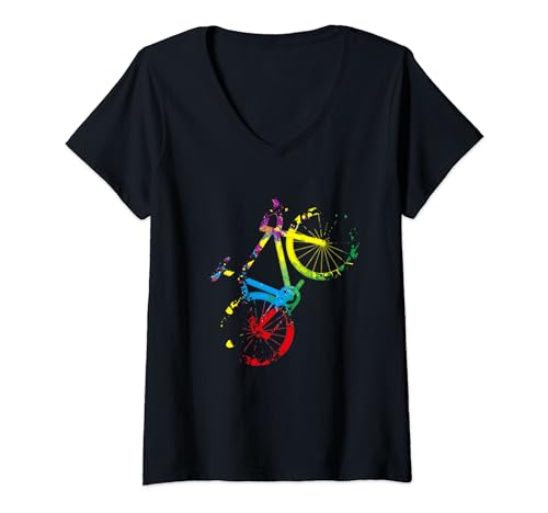 Damen Buntes Radfahrer Fahrrad T-Shirt mit V-Ausschnitt von Fahrrad Radfahrer Geschenke