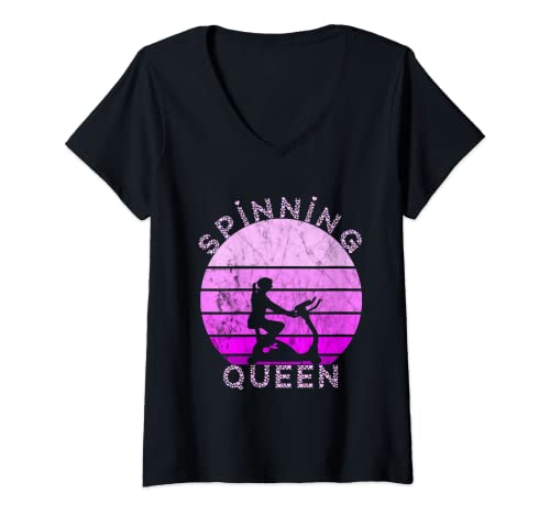 Damen Spinning Königin Indoor Fahrrad Spinning Cycling Fitness T-Shirt mit V-Ausschnitt von Fahrrad Spinning Spinningkurs Fitnessstudio Gym