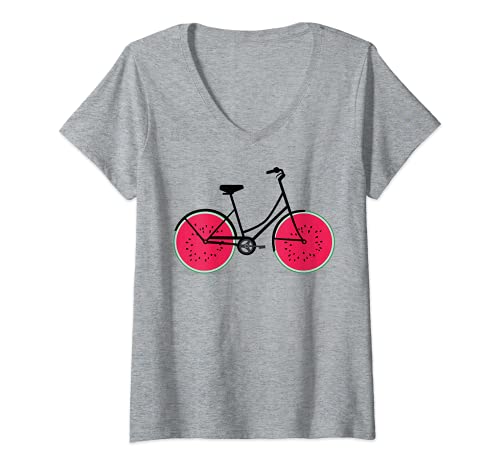 Damen Fahrrad mit Wassermelonen T-Shirt mit V-Ausschnitt Damen Fahrrad mit Wassermelonen T-Shirt mit V-Ausschnitt von Fahrrad