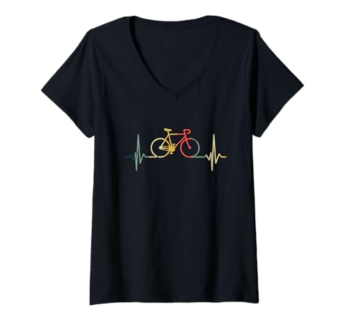 Damen Radfahrer Herzschlag Fahrrad T-Shirt mit V-Ausschnitt Damen Radfahrer Herzschlag Fahrrad T-Shirt mit V-Ausschnitt von Fahrradfahrer Fahrrad Geschenke Zubehör