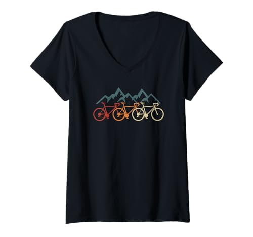 Damen Radfahrer Mountainbike Rennrad Berge Retro Fahrrad T-Shirt mit V-Ausschnitt Damen Radfahrer Mountainbike Rennrad Berge Retro Fahrrad T-Shirt mit V-Ausschnitt von Fahrradfahrer Geschenke für Fahrradliebhaber