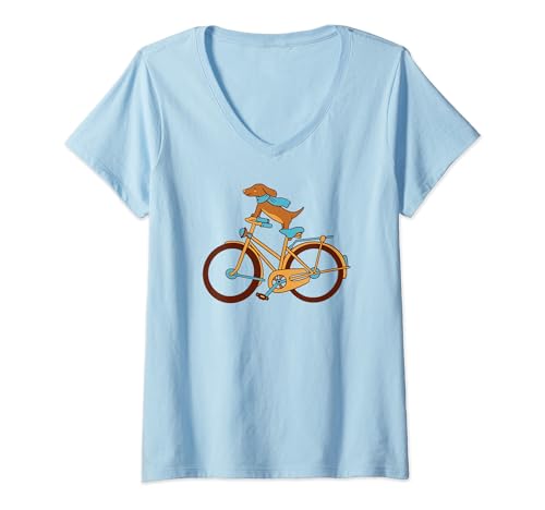 Damen Dackel fährt Fahrrad für Fahrradfahrer und Mountainbike Fans T-Shirt mit V-Ausschnitt von Fahrräder Radfahrer, lustige Bike Geschenkideen