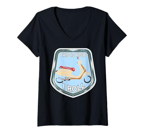 Damen So Rolle ich Retro Rollerwitz für Scooter Fans T-Shirt mit V-Ausschnitt Damen So Rolle ich Retro Rollerwitz für Scooter Fans T-Shirt mit V-Ausschnitt von Fahrstil Ausdruck für Rollerfreunde mit Humor