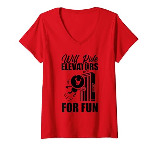 Damen Aufzug - Lift Taste Fahrstuhl T-Shirt mit V-Ausschnitt von Fahrstuhl Geschenke & Ideen
