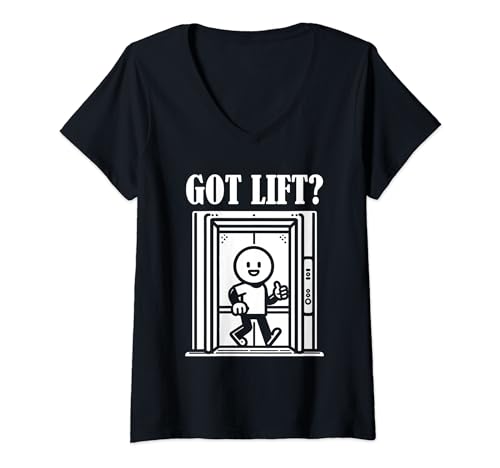 Damen Aufzug Taste - Lift Fahrstuhl T-Shirt mit V-Ausschnitt von Fahrstuhl Geschenke & Ideen