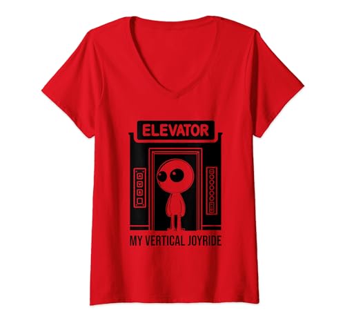 Damen Fahrstuhl Lift - Taste Aufzug T-Shirt mit V-Ausschnitt von Fahrstuhl Geschenke & Ideen