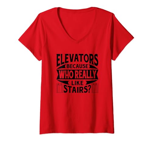 Damen Fahrstuhl Taste - Lift Aufzug T-Shirt mit V-Ausschnitt von Fahrstuhl Geschenke & Ideen