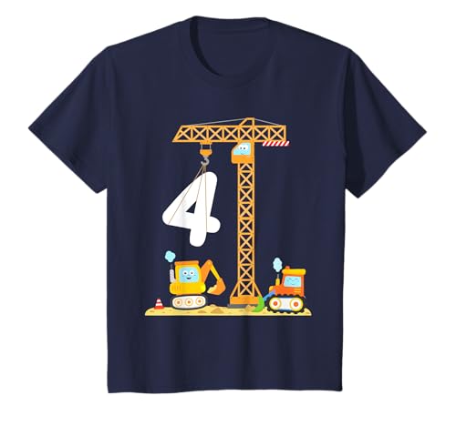 Kinder 4 Jahre Junge Baufahrzeuge Kran Bagger Bulldozer Baustellen T-Shirt Kinder 4 Jahre Junge Baufahrzeuge Kran Bagger Bulldozer Baustellen T-Shirt von Fahrzeug Geschenke und Designs zum 4. Geburtstag