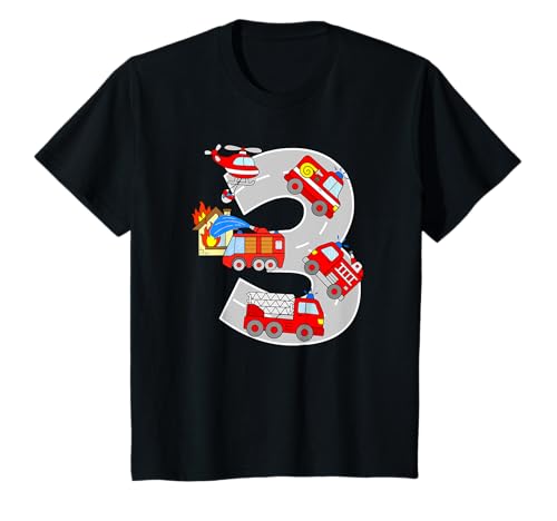 Feuerwehrautos 3. Geburtstag Jungen Mädchen Feuerwehr T-Shirt von Fahrzeuge der Feuerwehr für Kinder 3 Jahre