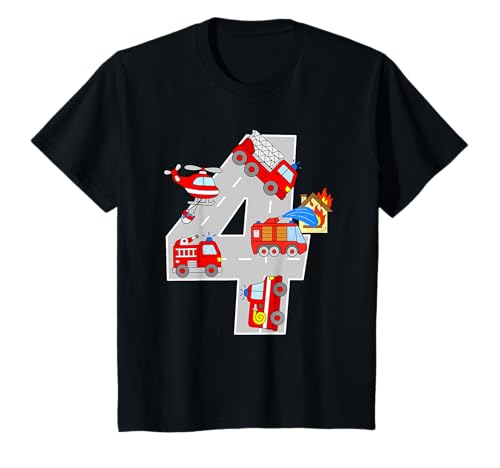 Feuerwehrauto Geburtstagsshirt 4 Jahre Feuerwehr Jungs T-Shirt von Fahrzeuge der Feuerwehr zum 4. Geburtstag