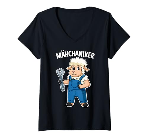 Damen Mechatroniker Auto Mechaniker Techniker Schaf T-Shirt mit V-Ausschnitt von Fahrzeugschrauber Werkstatt Schaf Wortwitz Motiv