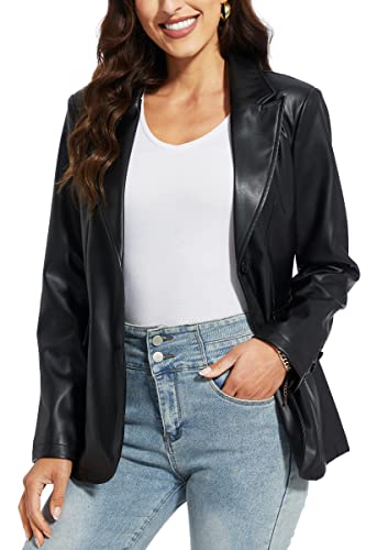 Fahsyee Damen Kunstleder Blazer Lederjacke Jacken Schwarze Vintage Moto Biker Jacke Motorradstil Vegane Größen XXL von Fahsyee