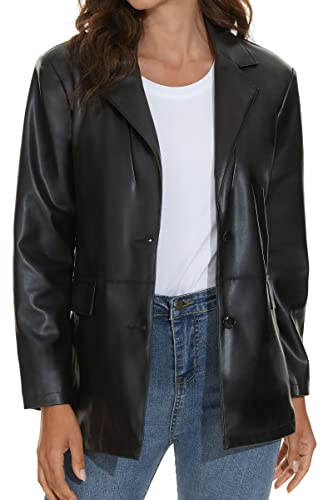 Fahsyee Lederjacke Damen Blazer Jacken Schwarz Motorrad Oversized Moto Biker Mantel Vegan Kunstleder Large von Fahsyee