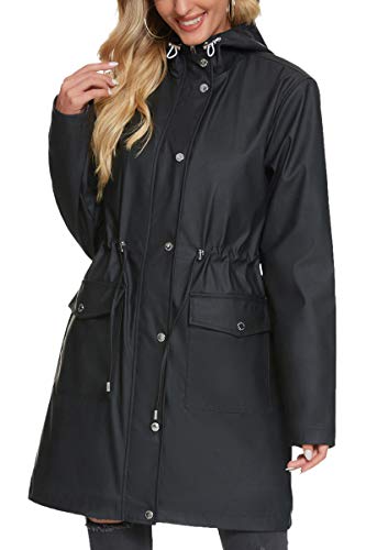 Fahsyee Damen Regenmantel, Regenjacke Wasserdichter Regenmantel mit Kapuze Windbreaker Outdoor Lang Aktiv Schwarz M von Fahsyee