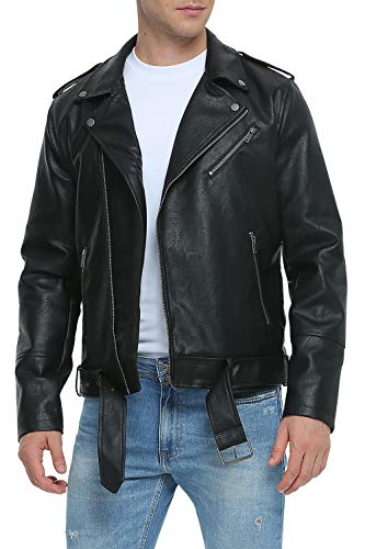 Fahsyee Kunstlederjacke Herren, Motorrad-Revers Asymmetrisch Reißverschluss Blet Slim Fit Biker Bomberjacke Coat - Schwarz - M von Fahsyee