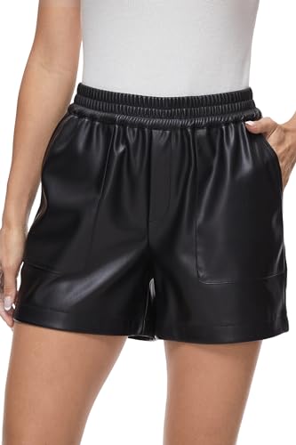 Fahsyee Leder Shorts Damen Schwarz Kunstleder Short Kurz Frauen-Sexy Hohe Taille Faux Pu Pleather Elastische Casual Mit Taschen Plus Größe L von Fahsyee