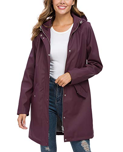 Fahsyee Regenmantel Damen, Regenjacke Wasserdichter Regenmantel mit Kapuze Windbreaker Outdoor Lang Aktiv - Dunkelviolett - S von Fahsyee