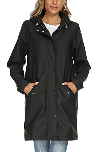 Fahsyee Regenmantel Damen, Regenjacke Wasserdichter Regenmantel mit Kapuze Windbreaker Outdoor Lang Aktiv - Schwarz - S von Fahsyee