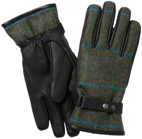 Failsworth Wasserdichte Tweed-Lederhandschuhe in Muster 487 - Grün, Größe M, Muster 487 - Grün, Medium von Failsworth