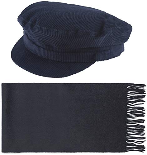 failsworth Millinery Mariner Cord Cap Bundle mit passendem Lammfellschal (2 Stück) Gr. M (57 cm), navy von Failsworth