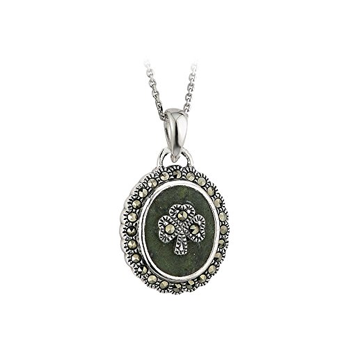 Gestempeltes Sterling Silber Shamrock Anhänger mit Connemara Marmor und Markasit Edelsteinen Gestempeltes Sterling Silber Shamrock Anhänger mit Connemara Marmor und Markasit Edelsteinen von Failte
