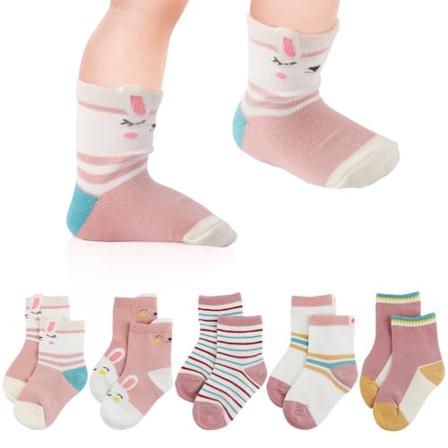 FainFun 5 Paar Mädchen Socken, Kindersocken Weihnachten, Lustige Socken Hasen, Tiermuster Socken, Tier Socken Kinder, Empfohlen für 1-3 Jahr, Geeignet für Fußlänge 11-13cm, 17-21 von FainFun