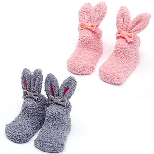 FainFun Dicke Stoppersocken Baby, 2 Paar Rutschfeste Socken für Baby Mädchen Junge, Warm Winter Antirutschsocken für Kinder mit Gummi, Anti Rutsch Socken Kurz für Kleinkind, Socken Antirutsch Kind von FainFun