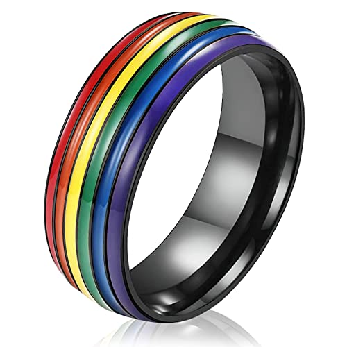 FainFun Schwuler LGBT Gay Pride Rainbow Stolz Ring, Ringe für Herren und Damen, Modering Schmuck, Partnerringe (54, Schwarz) von FainFun