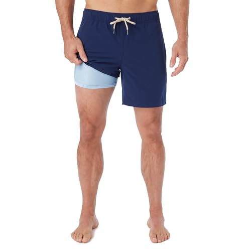 Fair Harbor The Bayberry Trunk – Herren-Badeanzüge mit Innenfutter, 17,8 cm Schrittlänge – Anti-Scheuer-Badehose mit klassischer Passform, Seersucker in Marineblau, Small von Fair Harbor