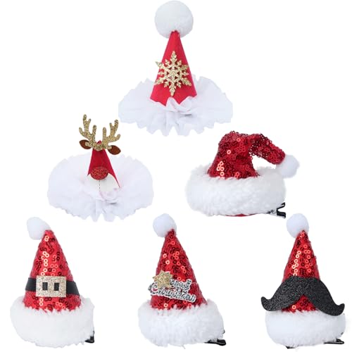 Fairblo 6 Stück Mini Weihnachtsmütze Haarspangen Weihnachten Haarschmuck Haarklammern Mädchen Weihnachten Nikolausmütze Haarklammern für Weihnachtsdekoration Parteistützen von Fairblo