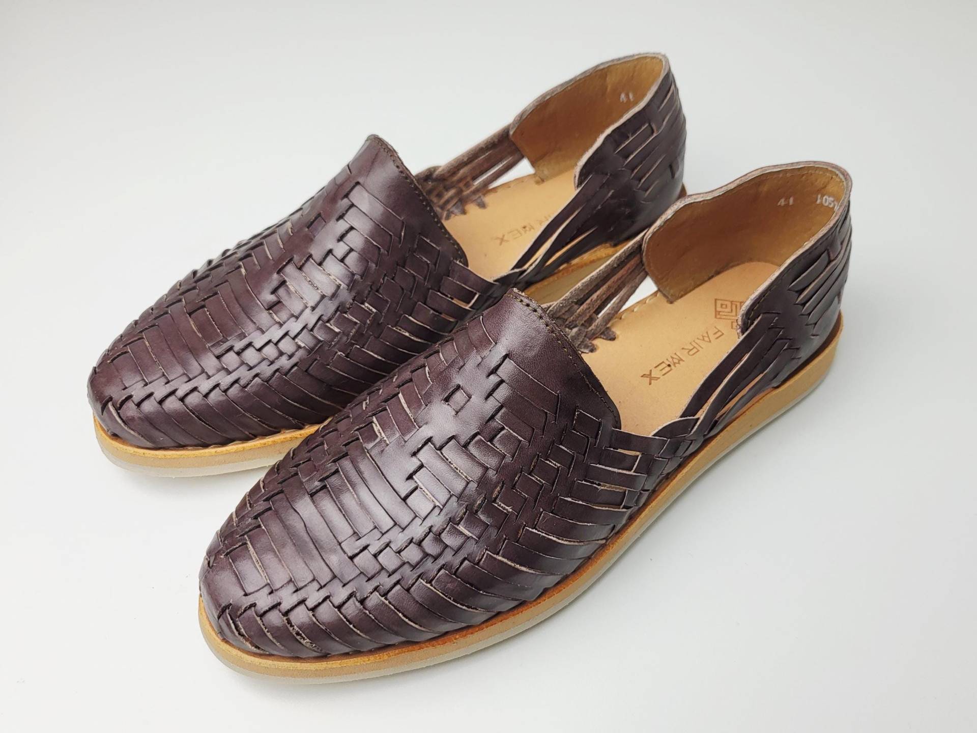 Huarache Sandalen, Handgewebte Lederschuhe - Braune & Natürliche Loafers, Atmungsaktive Huaraches, Leder Sandalen von Fairmex