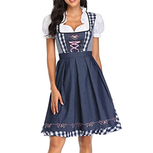 Fairnull Midi Dirndl Set, Dirndl Damen Midi Trachtenkleid Trachtenrock Trachtenmode Kleid Dirndlbluse Women’s Midi Dirndl, Trachten-Kleid Dirndl Damen für Oktoberfest, Kleid, Bluse, Schürze von Fairnull