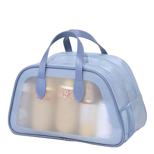 Make-up-Tasche, Reise-Kosmetiktasche, Reise-Make-up-Tasche, Aufbewahrungs-Organizer, große Kapazität, Kosmetiktasche mit wasserdichtem transparentem PVC und Trocken- und Nass-Trennung, blau, M von Fairnull