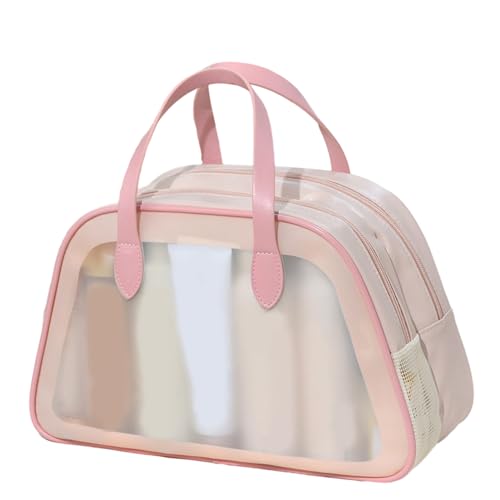 Make-up-Tasche, Reise-Kosmetiktasche, Reise-Make-up-Tasche, Aufbewahrungs-Organizer, große Kapazität, Kosmetiktasche mit wasserdichtem transparentem PVC und Trocken- und Nass-Trennung, rose, L von Fairnull