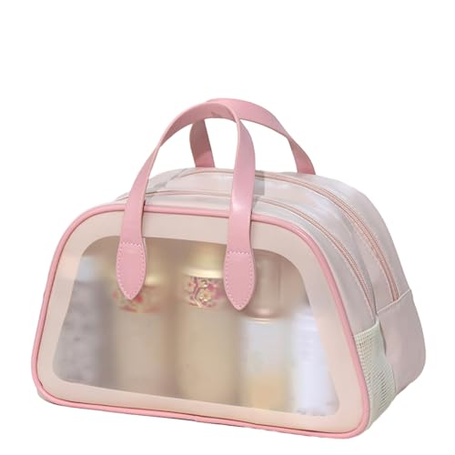 Make-up-Tasche, Reise-Kosmetiktasche, Reise-Make-up-Tasche, Aufbewahrungs-Organizer, große Kapazität, Kosmetiktasche mit wasserdichtem transparentem PVC und Trocken- und Nass-Trennung, rose, M von Fairnull