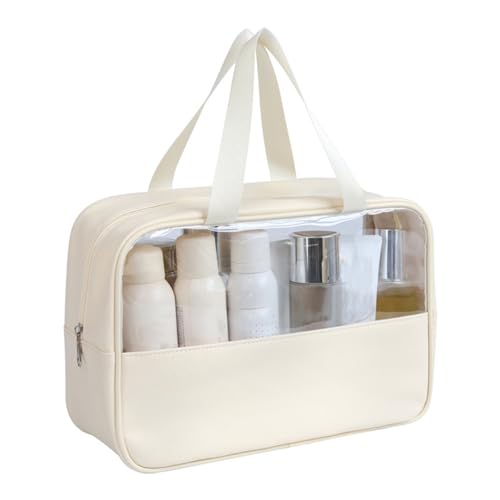 Make-up-Tasche, Reise-Kosmetiktasche, Reise-Make-up-Tasche, Aufbewahrungs-Organizer, große Kapazität, wasserdichte Kosmetiktasche mit transparentem PVC und tragbarem Griff, beige, M von Fairnull